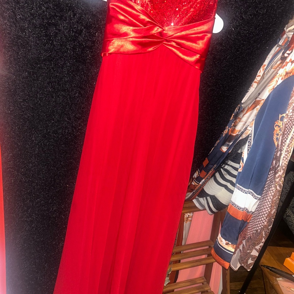 Precious Formals Red Strapless Dress